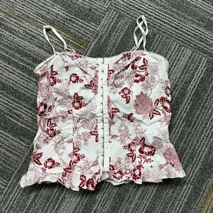VINTAGE Y2K 2000s Charlotte Russe Red and White Floral Boneless Corset